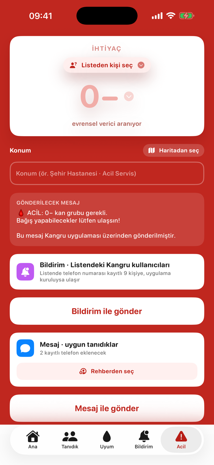 Acil ekranı — tek dokunuşla acil çağrı